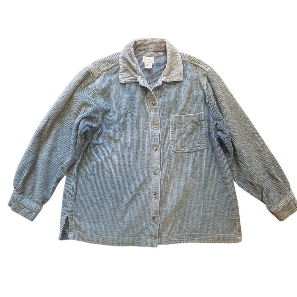 L.L. Bean 90s Shirt Jacket Women's Medium Sage Green Corduroy Button Down Faded